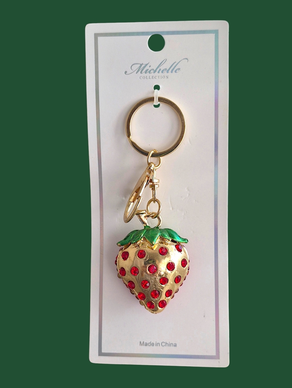 Sparkling Red Crystal Strawberry Bag Charm / Keychain - Picture 2 of 2